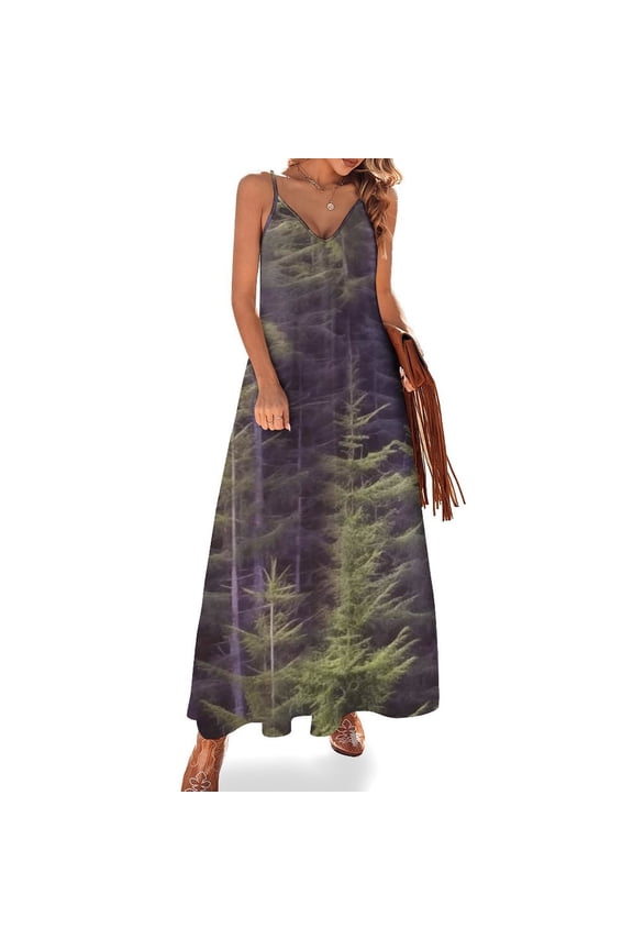 Spring Summer Forest Sleeveless Suspender Dress Summer Fashion Casual Long Dress