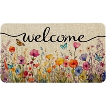 Spring Summer Front Door Mat Floral Doormat Colorful Flower Decor Non-Slip Outdoor Welcome Mat for Garden, Yard, Patio, Porch, Home Decorations 17"x30"
