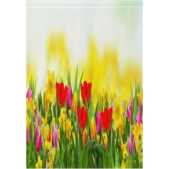 Spring Summer Garden Flag 12x18 Double Sided Spring Meadow with Tulips Daffodils House Yard Flags Welcome Spring Rustic Farmhouse Outdoor Banner Party Home Decor