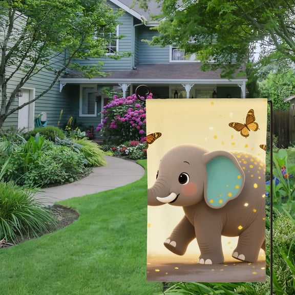 Spring Summer Garden Flag Double Sided Cute Elephant Welcome Yard House Outside Outdoor Decoration,12*18 inch