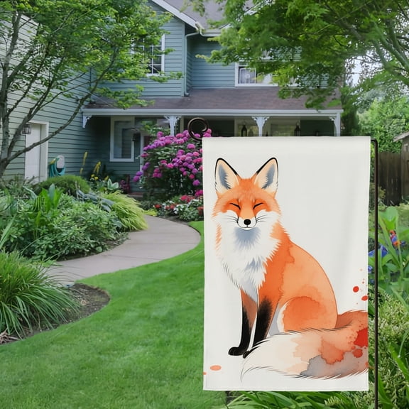 Spring Summer Garden Flag Double Sided Cute Watercolor Fox Welcome Yard House Outside Outdoor Decoration,12*18 inch