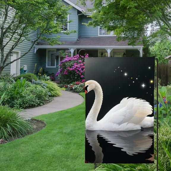 Spring Summer Garden Flag Double Sided Elegant Swan Welcome Yard House Outside Outdoor Decoration,12*18 inch