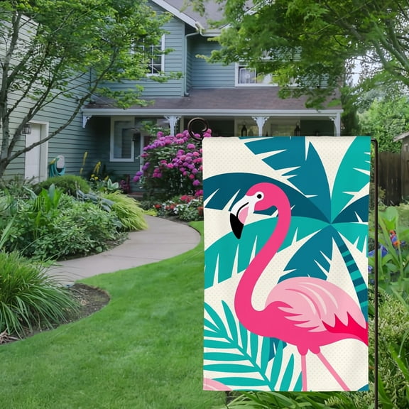 Spring Summer Garden Flag Double Sided Pink Flamingo(1) Welcome Yard House Outside Outdoor Decoration,12*18 inch