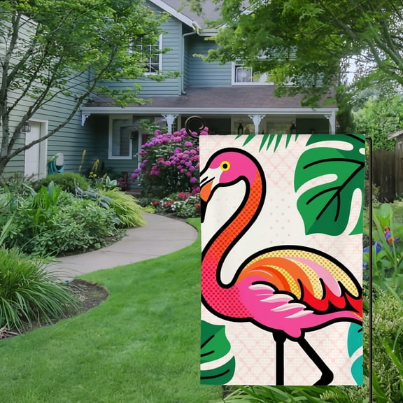 Spring Summer Garden Flag Double Sided Watercolor Flamingo Welcome Yard House Outside Outdoor Decoration,12*18 inch