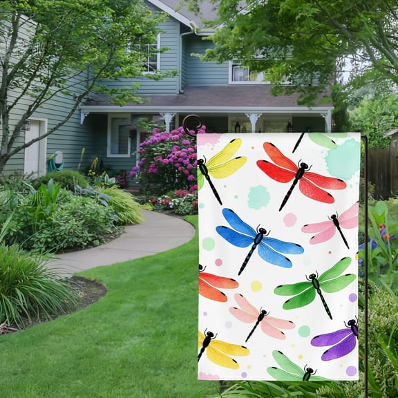 Spring Summer Garden Flag Double Sided dragonfly wild insect Welcome Yard House Outside Outdoor Decoration,12*18 inch