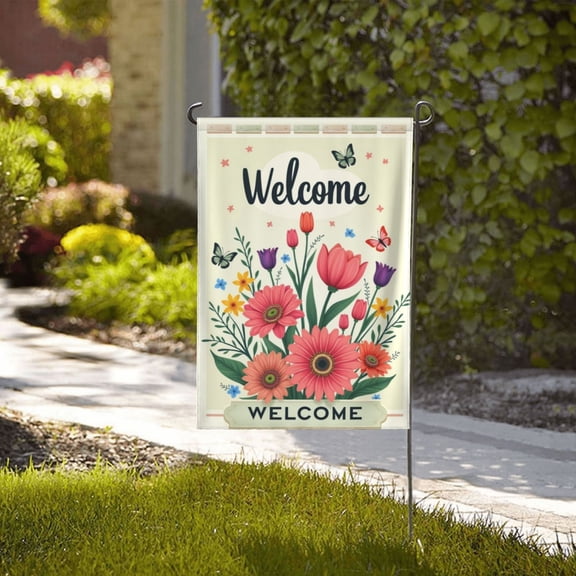 Spring Summer Garden Flag Hummingbirds Birds Red Flower Double Sided Rustic Farmland Yard Lawn Outdoor Decor 12X18 Inch