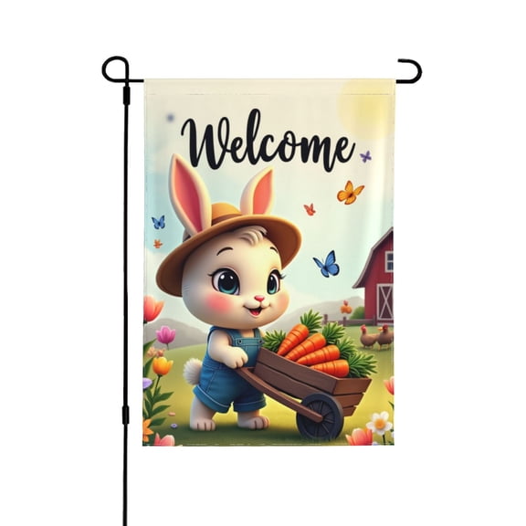 Spring Summer Garden Flag Welcome For OutsideRabbit With Wheelbarrow Full Of Carrots In Farm Scene41218 In Double Yard Flag Outdoor Farmhouse Decoration Home Festival Gazebo Terrace Mother's Day