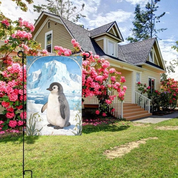 Spring Summer Garden Flag With Penguin Ice Landscape Welcome Design, 12 x 18 Inch Double Sided Seasonal Outdoor Yard Flag