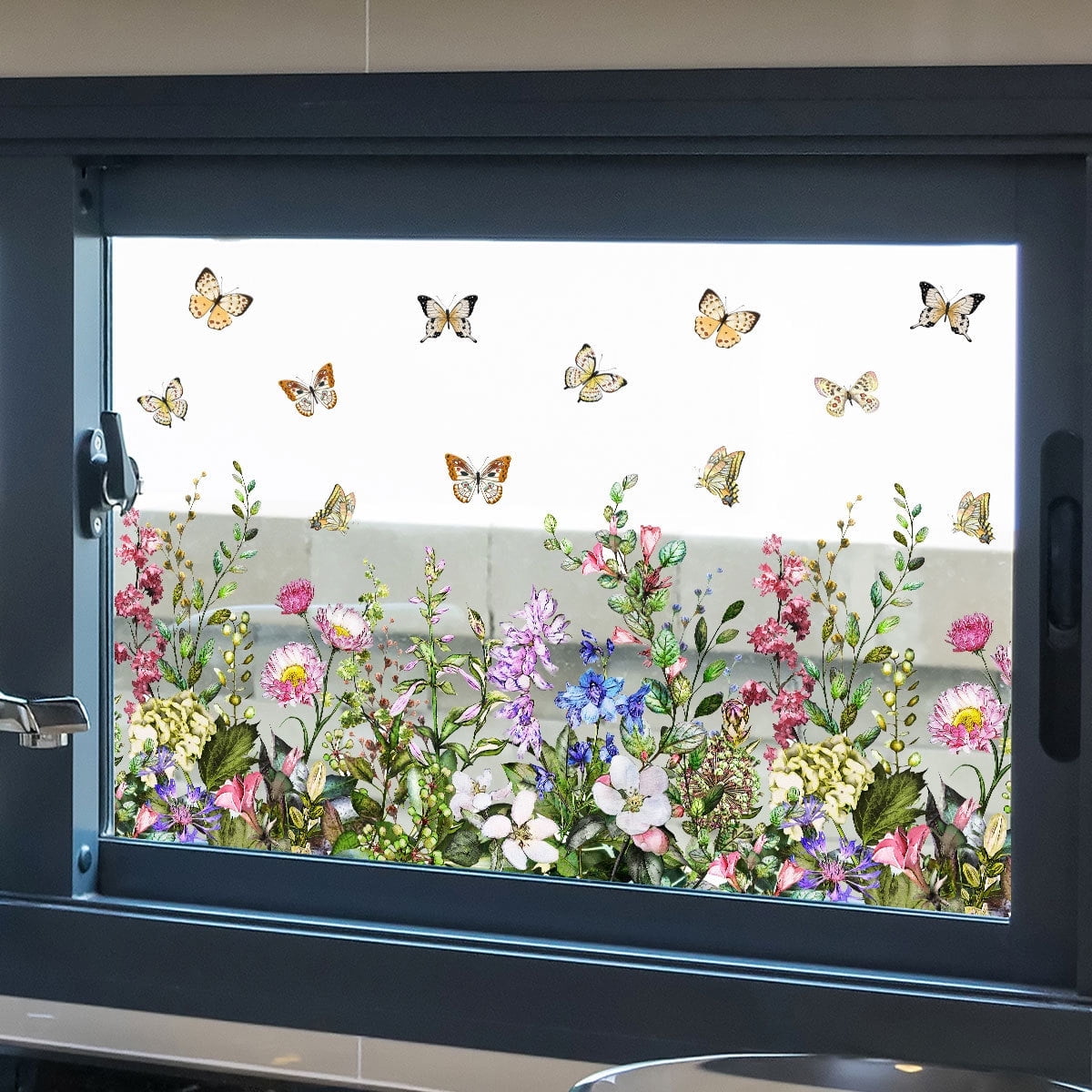 8 Pack Colorful Flower \u0026 Butterfly Window Clings - Reusable Removable Floral Stickers for Home Decor