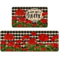 thumbnail image 1 of Spring Summer Geranium Home Sweet Home Kitchen Rugs Set of 2, Red Floral Flower Kitchen Mats Decor, Buffalo Plaid Check Farmhouse Floor Door Mat Decorations - 17x29 and 17x47 Inch, 1 of 6