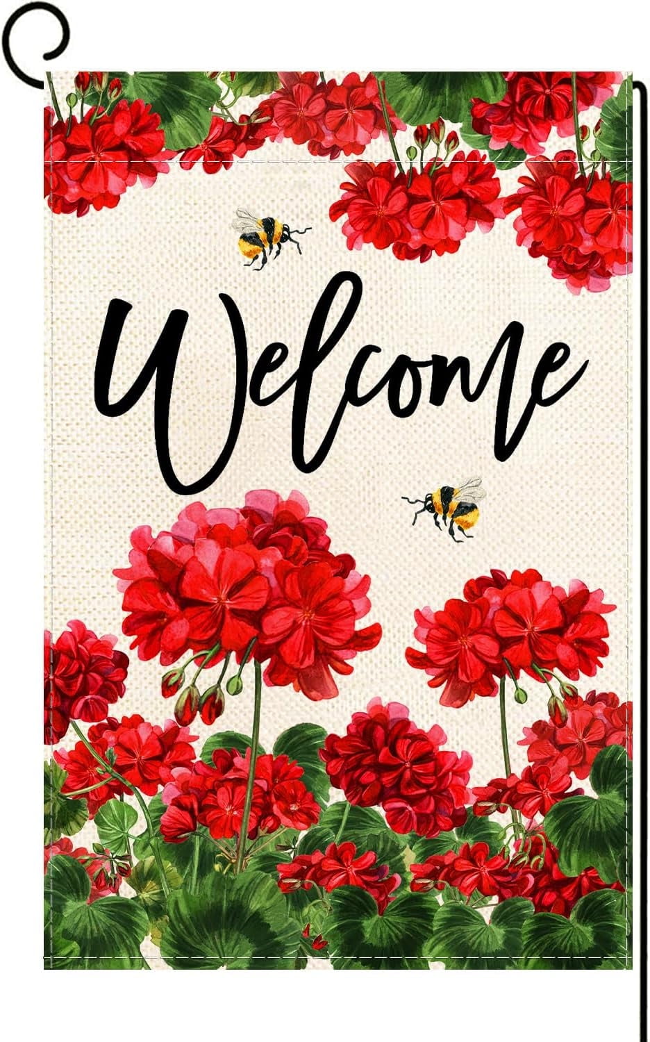 Spring Summer Geranium Garden Flag Double Sided Summer Bee Red