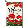thumbnail image 1 of Spring Summer Geranium Welcome Garden Flag Double Sided Summer Bee Red Floral Small Burlap Yard Flag House Seasonal Outside Outdoor Decoration 12 x 18 Inch, 1 of 5