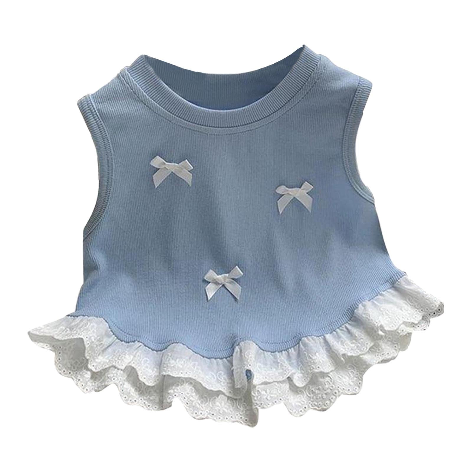 Spring/Summer Girls Bow Short Vest-Style Sleeveless Lace Patchwork Top ...