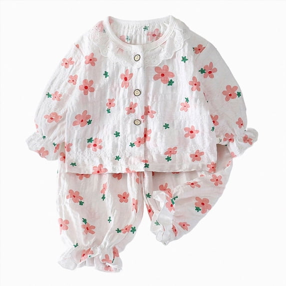 Spring And Summer Girls Dressy Long Sleeved Pajama Fall Winter Outfit for 0 6 12 18 24 M 1t 2t 3t 4t 5t 6t Pajamas & Dailywear Set 9-12 Months Boy Girl White Dailywear Set