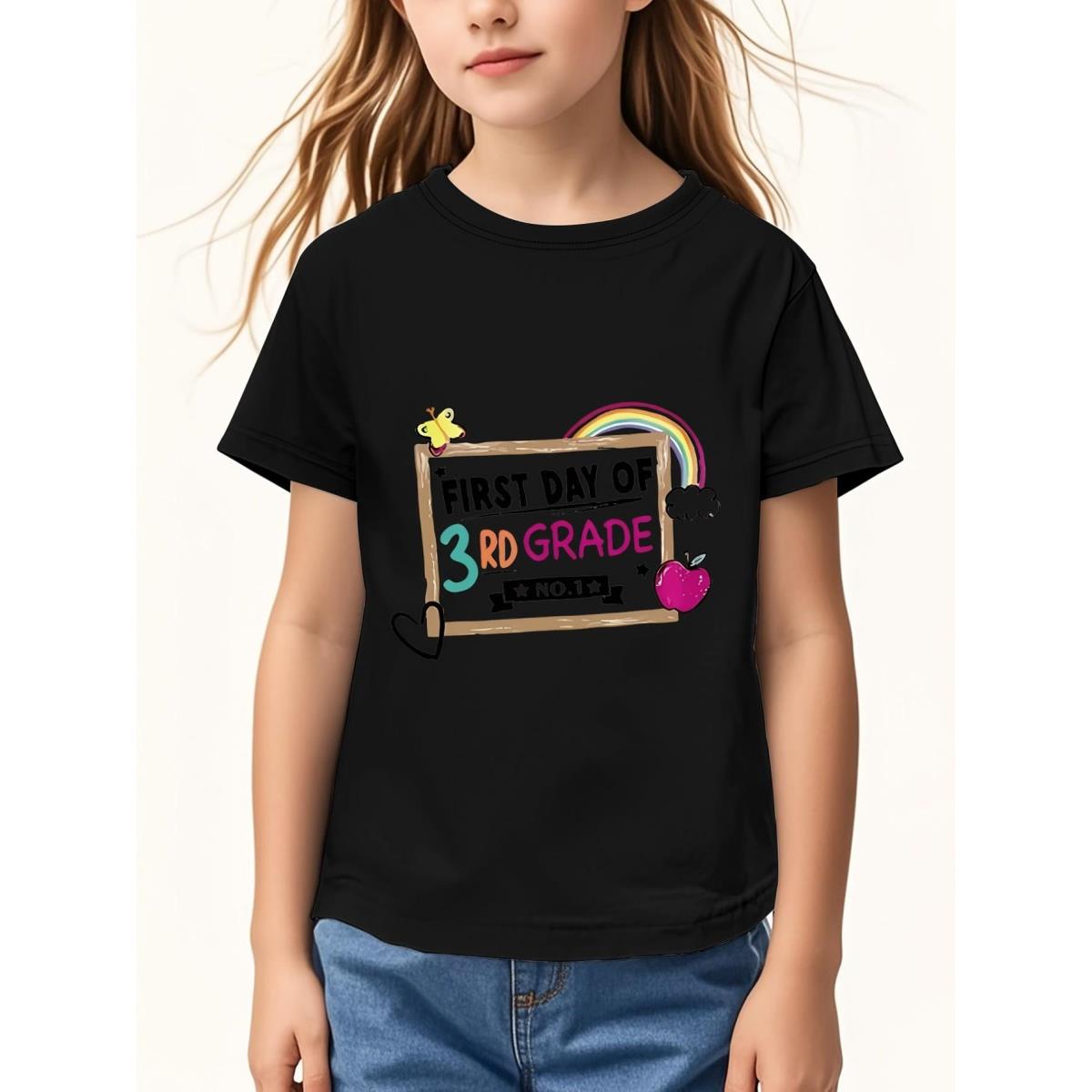 Spring-Summer Girls' Round Neck Short Sleeve Fashion T-Shirt for Back ...