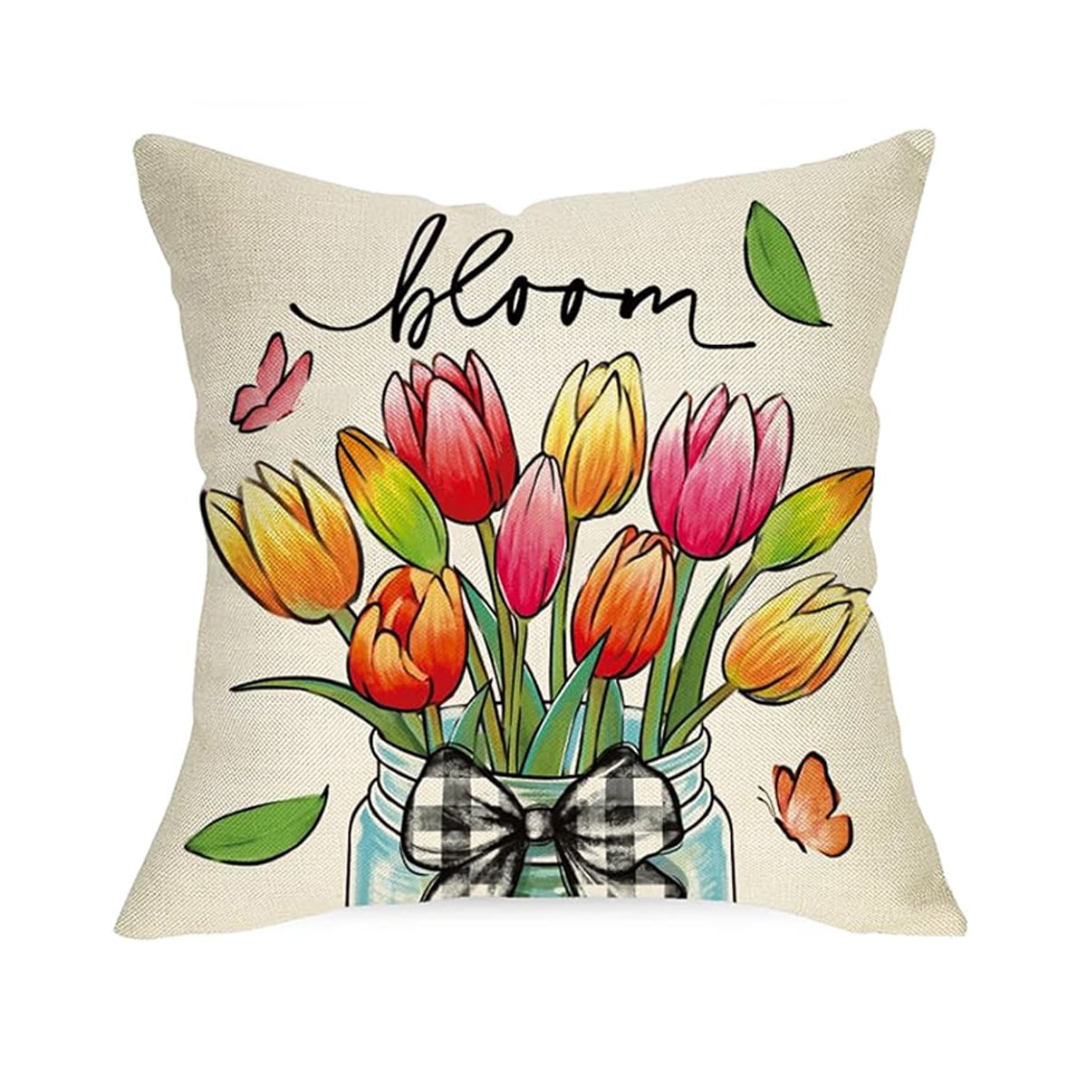 Spring Floral Throw Pillow Covers 18x18 - Easter Bunny Gnome Pattern, Pastel Velvet Cushion Covers For Sofa & Bed - View #4