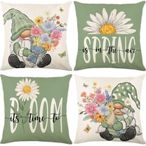 Spring Summer Green Throw Pillow Covers 20x20 Set of 4 Daisy Butterfly Floral Gnomes Sunshine Decorative Cushion Cover for Sofa Couch Patio
