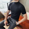 thumbnail image 1 of Spring Summer Half Turtleneck Knitted Jumpers T-shirts Men's Slim Casual Stretch Tight Solid Color Short-sleeved T-shirt Sweater, 1 of 6