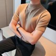 thumbnail image 1 of Spring Summer Half Turtleneck Knitted Jumpers T-shirts Men's Slim Casual Stretch Tight Solid Color Short-sleeved T-shirt Sweater, 1 of 6