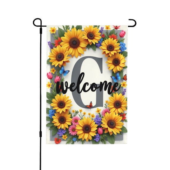 Spring Summer Happy Garden Flag Welcome For Outside Sunflower Wreath With Letter G On Checkered Butterfly 1218 In Double Yard Flag Outdoor Farmhouse Decoration Home Festival Gazebo Memorial Day