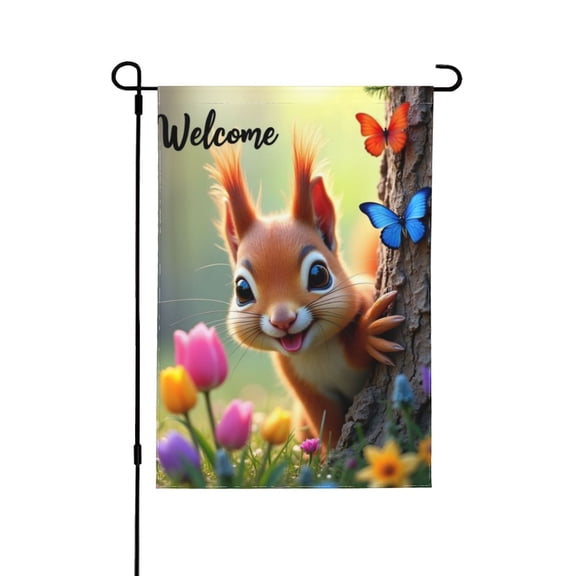 Spring Summer Happy Squirrel Garden Flag Welcome Outside Of Squirrel Sticking Its Tongue Out In Front A Tree 1218 In Double Yard Flag Outdoor Farmhouse Decoration Home Festival Gazebo Terrace