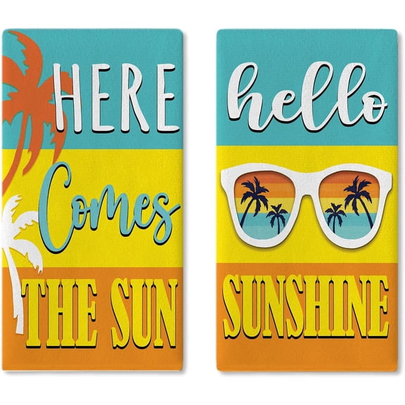 Spring Summer Hello Sunshine Sunglasses Kitchen Dish Towels Set of 2, Here Comes The Sun Drying Hand Towel Baking Cooking Cloth, Tropical Hawaii Palm Tree Bathroom Home Decoration 18''x26''