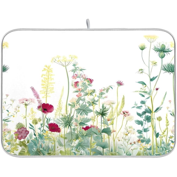 Spring Summer Herbs Flowers Plants Dish Drying Mat for Kitchen Counter Absorbent Dish Drainer Mats Drying Pads 18"x24"