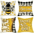 thumbnail image 1 of Spring Summer Honey Bee Kind Decorative Throw Pillow Covers 20 x 20 Set of 4, Yellow Bumble Bee Sweet As Can Bee Our Guest Outdoor Pillowcase, Buffalo Plaid Farmhouse Cushion Case Home Decor, 1 of 6