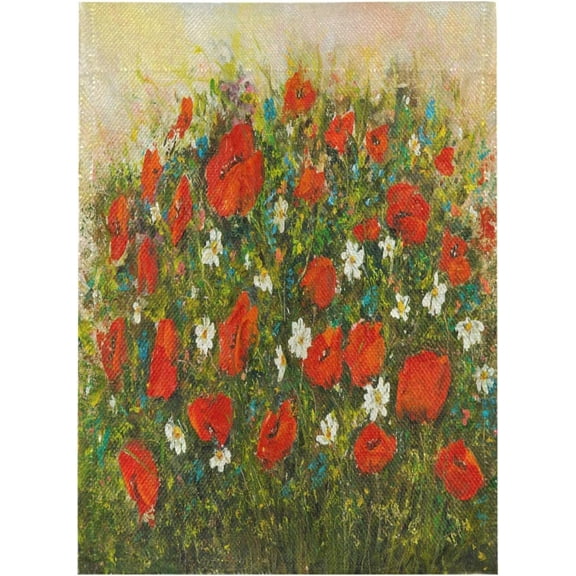 Spring Summer House Flag 28x40 Double Sided Burlap Poppy and Daisy Field Garden Yard Flags Welcome Spring Rustic Farmhouse Outdoor Banner Party Home Decor