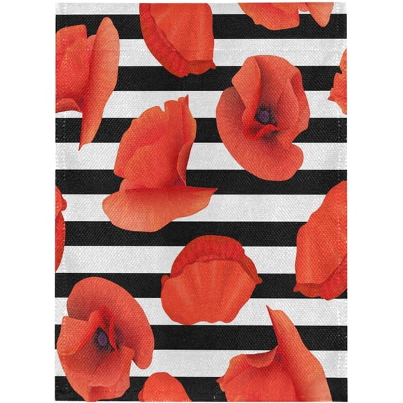Spring Summer House Flag 28x40 Double Sided Burlap Poppy Red Flowers Striped Black Garden Yard Flags Welcome Spring Rustic Farmhouse Outdoor Banner Party Home Decor