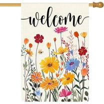 Spring Summer House Flag 28x40 Inch Double Sided Outside Welcome Wildflower Daisy Floral Outdoor Seasonal Decorative Large Garden Flag Decor