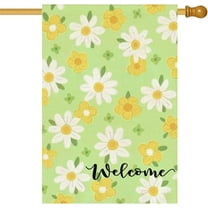 Spring Summer House Flag Green Daisy Floral Large Yard Flag for Outside 28 X 40 Inch Double Sided Burlap Outdoor Porch Decor