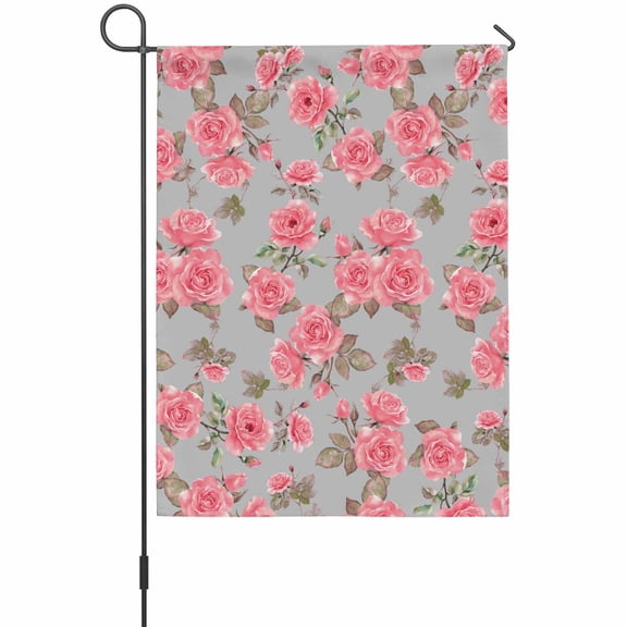 Spring Summer House Flags For Outdoor, Classic Pink Rose Flower Small Double Side Yard Flags Weather Proof House Decor for Lawn Outside Holiday 28 x 40 Inches
