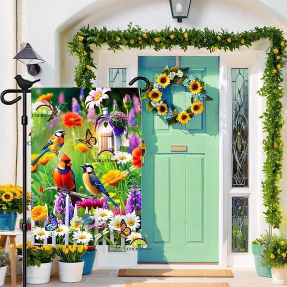 Spring Summer Humming bird garden Flag Birds Floral Garden Flags 12x18 Double Sided, small Yard Flags for Outside Decoration