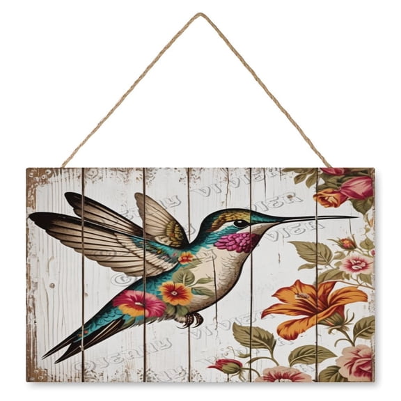Spring Summer Hummingbird Birds Door Sign 10"x16" Welcome Spring Door Hanger Wall Pediment Farmhouse Floral Door Hanging for Yard Porch Seasonal Summer Decoration Welcome Sign