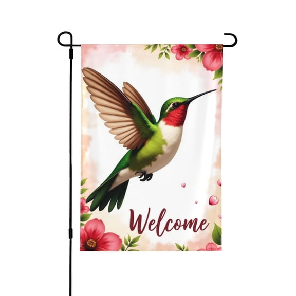 Spring Summer Hummingbird Garden Flag 12x18 Inch, Double Sided Welcome Floral Bird Yard Flag Outdoor House Decor