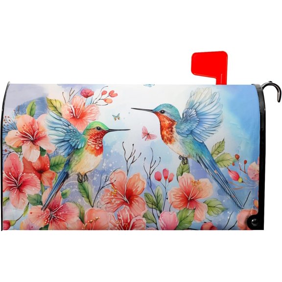 Spring Summer Hummingbird Mailbox Covers Magnetic Standard Size 21x18 Inch Spring Flowers Magnetic Mailbox Covers Floral Mailbox Wraps Post Letter Box Cover for Holiday Outside Gadern Yard Decoration