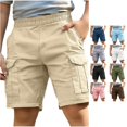 thumbnail image 1 of Spring & Summer Kids Boys Cotton‑Linen Cargo Shorts, Elastic Waist Side Cargo Pockets Lightweight Casual Outdoor Hiking Shorts 4‑13Y, 1 of 7