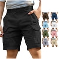 thumbnail image 1 of Spring & Summer Kids Boys Cotton‑Linen Cargo Shorts, Elastic Waist Side Cargo Pockets Lightweight Casual Outdoor Hiking Shorts 4‑13Y, 1 of 6
