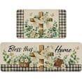 thumbnail image 1 of Spring Summer Kitchen Rugs Set of 2, Bless This Home Flower Eucalyptus Leaves Easter Kitchen Mats Decor, Buffalo Plaid Farmhouse Floor Door Mat Decorations -17x29 and 17x47 Inch, 1 of 6