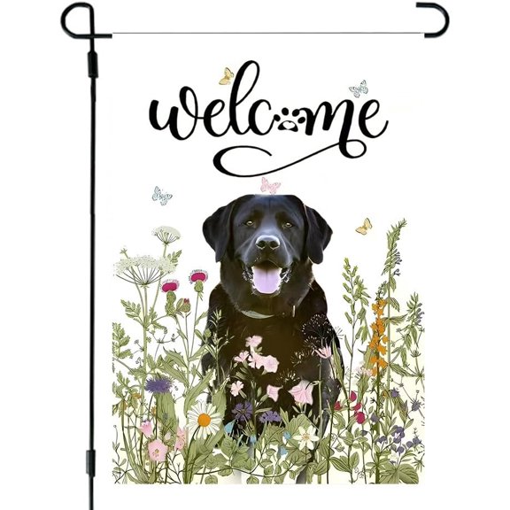 Spring Summer Labrador Dog Garden Flag 12x18 Inch Double Sided, Small Burlap Seasonal Black Lab Welcome Garden Flags Summer Farmhouse Outdoor Decorations for Outside Yard and Garden Decor