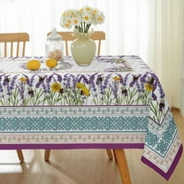 Spring Summer Lavender Tablecloth Rectangle Waterproof Wrinkle Free Floral French Boho Table Cloth, Fabric Table Cover for Dining, Party, Patio, Indoor, Outdoor, Purple