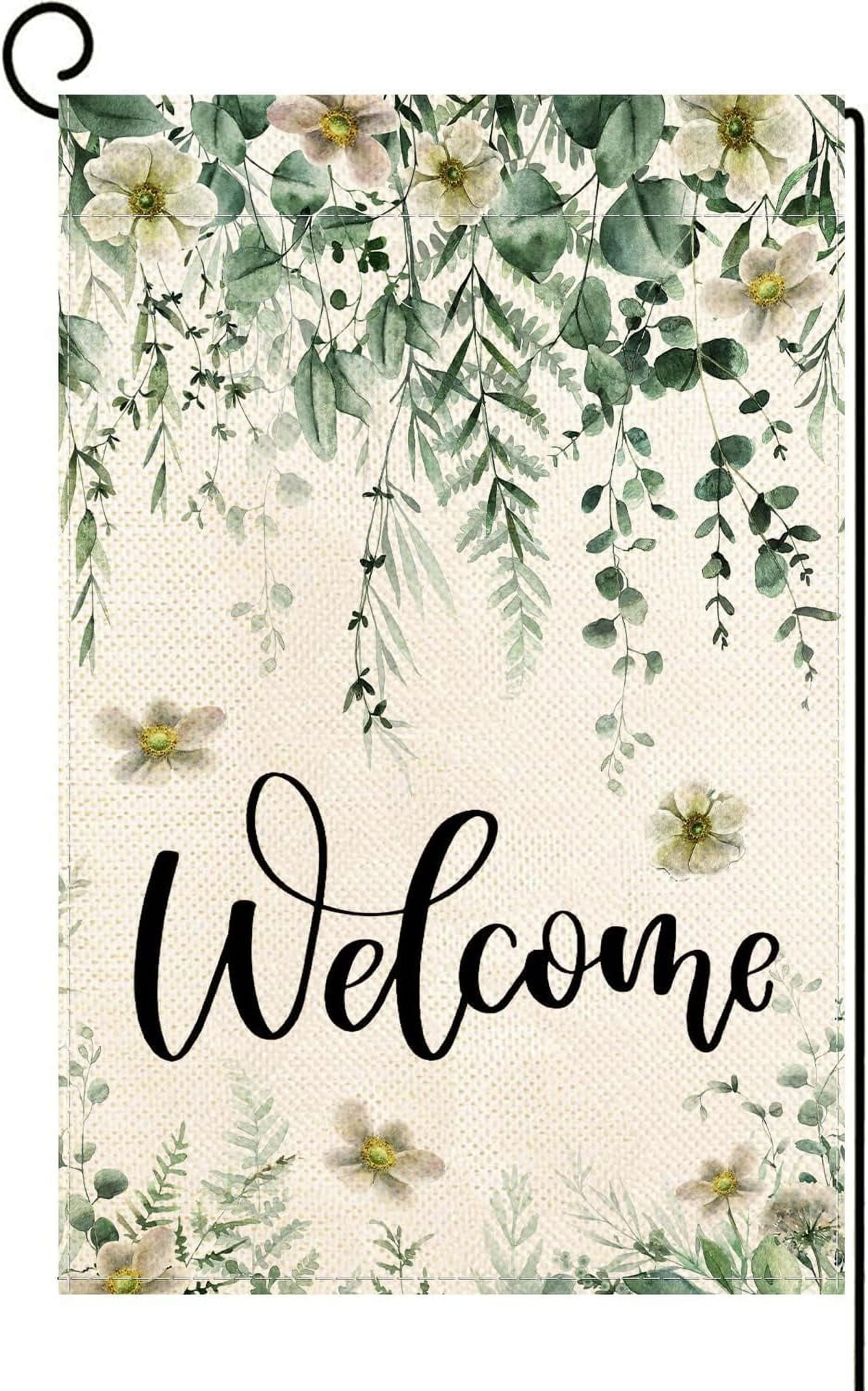 Spring Summer Leaf Welcome Garden Flag Double Sided Green Eucalyptus ...