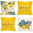 thumbnail image 1 of Spring Summer Lemon Fruit Pillow Covers Blue Hydrangea 20 x 20 Inch Throw Pillows, Amalfi Italy Hello Sunshine Outdoor Indoor Decorative Farmhouse Cushion Case for Sofa Couch Set of 4, 1 of 6