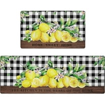 Spring Summer Lemon Kitchen Rugs Set of 2, Buffalo Plaid Kitchen Mats Cushioned Anti Fatigue, Farmhouse Waterproof Kitchen Sink Floor Mat Green Leaf, Home Sweet Home, 18'''' x 30''''   18'''' x 48''''