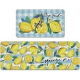 thumbnail image 1 of Spring Summer Lemon Kitchen Rugs Set of 2, Stay Fresh Fruit Blue Plaid Check Stripes Farmhouse Kitchen Mats Decor, Squeeze Me Flower Floor Door Mat Home Decorations -17x30 and 17x47 Inch, 1 of 5