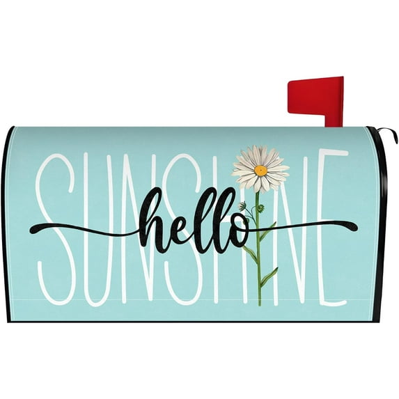 Spring Summer Mailbox Cover 21x18 Inch, Hello Sunshine Daisy Post Letter Box Covers, Seasonal Magnetic Waterproof Mail Wraps for Outdoor Yard Garden Standard Mailbox Decor