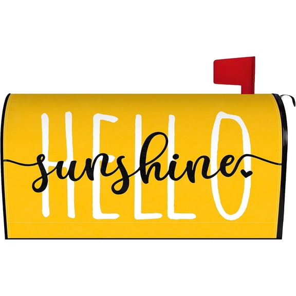 Spring Summer Mailbox Cover 21x18 Inch, Hello Sunshine Post Letter Box Covers, Spring Summer Seasonal Holiday Magnetic Waterproof Mail Wraps for Outdoor Yard Garden Standard Mailbox Decor