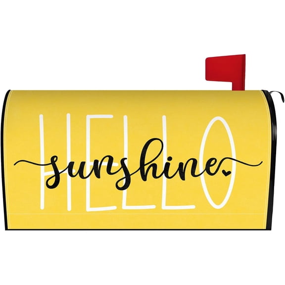 Spring Summer Mailbox Cover 21x18 Inch, Hello Sunshine Yellow Post Letter Box Covers, Seasonal Magnetic Waterproof Mail Wraps for Outdoor Yard Garden Standard Mailbox Decor