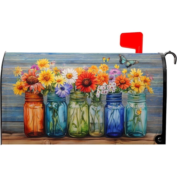 Spring Summer Mailbox Cover Magnetic Standard Size Welcome Spring Floral Flowers Mailbox Covers 21x18 Inch Butterfly Mail Box Wrap Post Letter Box Wraps for Garden Yard Home Decor